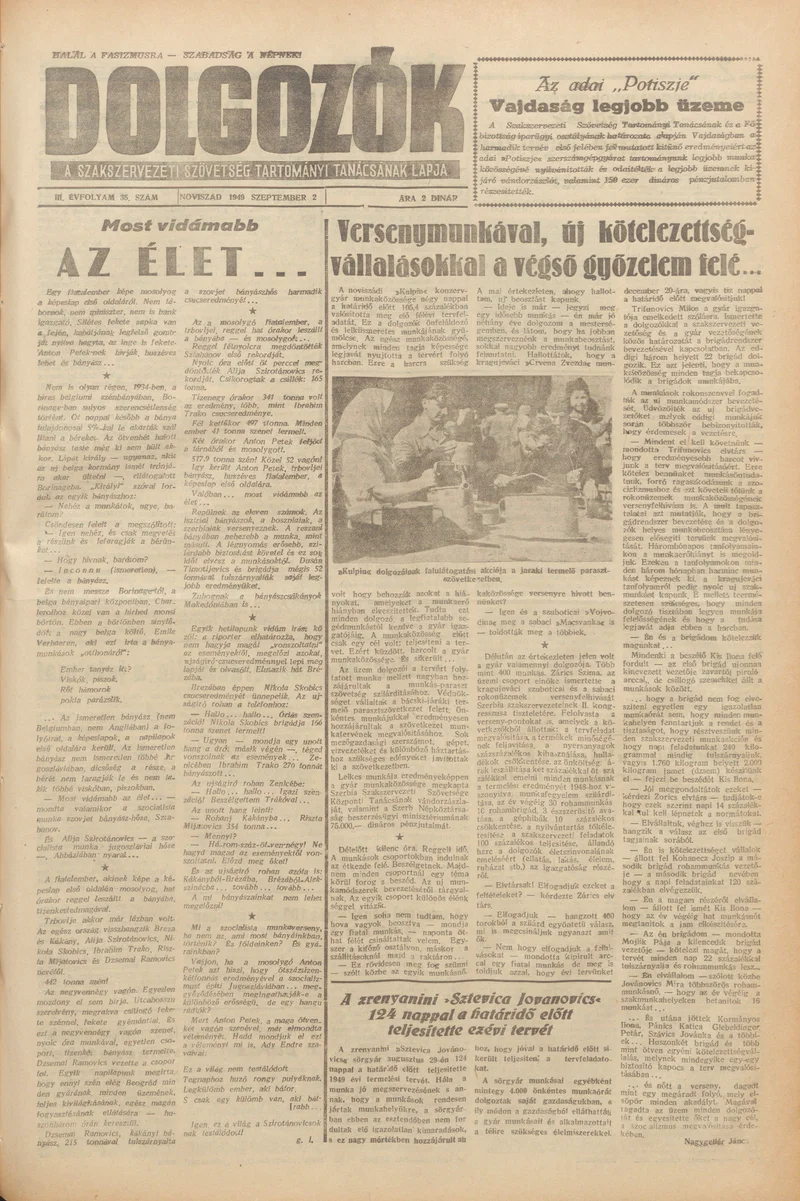 Dolgozók, 3. évf. 1949. szeptember 2. 35. sz.
