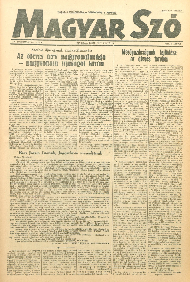 Magyar Szó, 4. évf. 1947. május 20. 126. sz. 1–4. oldal