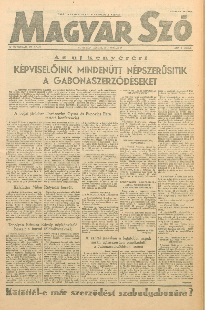Magyar Szó, 4. évf. 1947. június 20. 153. sz. 1–6. oldal