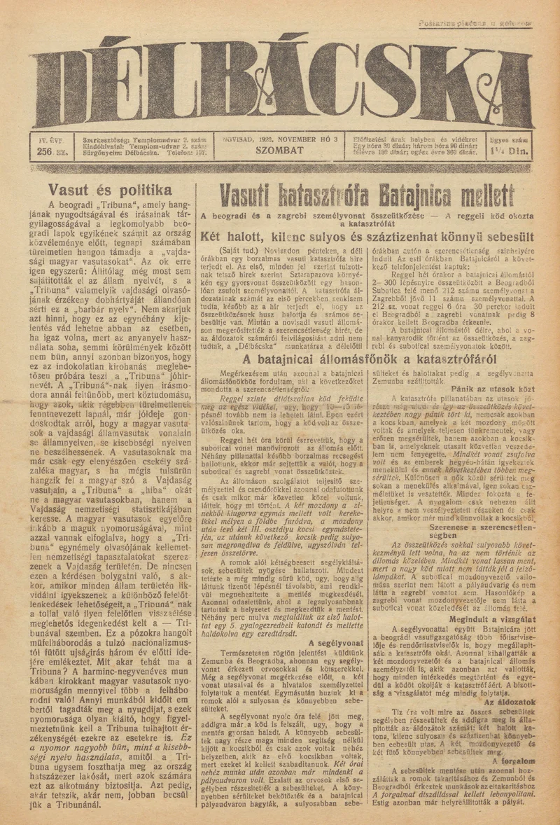 Délbácska, 4. évf. 1923. november 4. 254. sz.