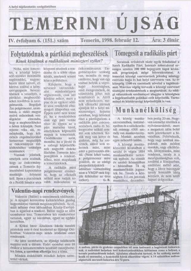 Temerini Újság, 4. évf. 1998. február 12. 6. sz.