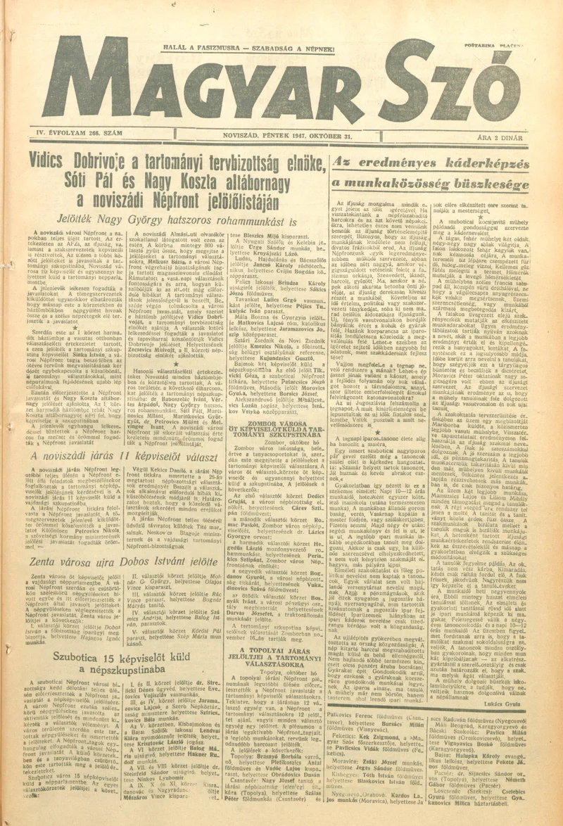Magyar Szó, 4. évf. 1947. október 31. 266. sz. 1–6. oldal