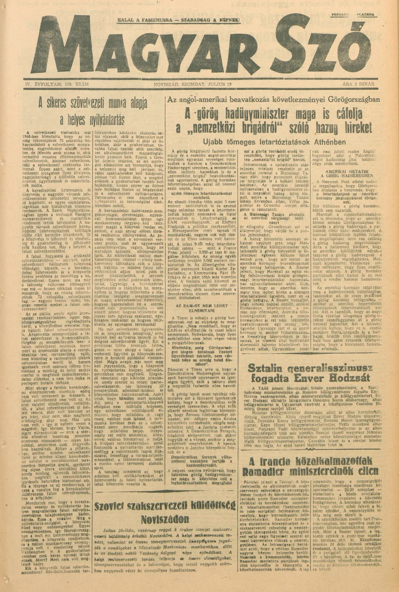 Magyar Szó, 4. évf. 1947. július 19. 178. sz. 1–6. oldal