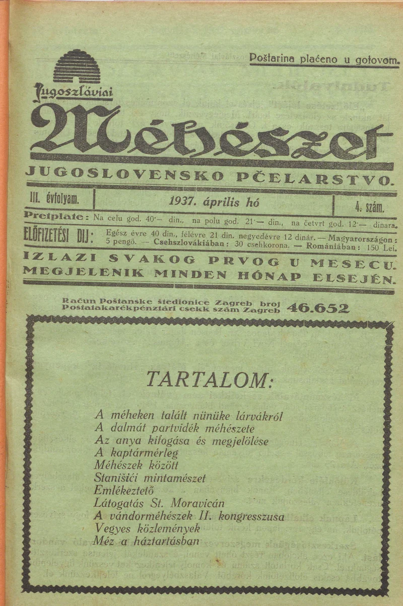 Jugoszláviai méhészet, 3. évf. 1937. április 1. 4. sz.