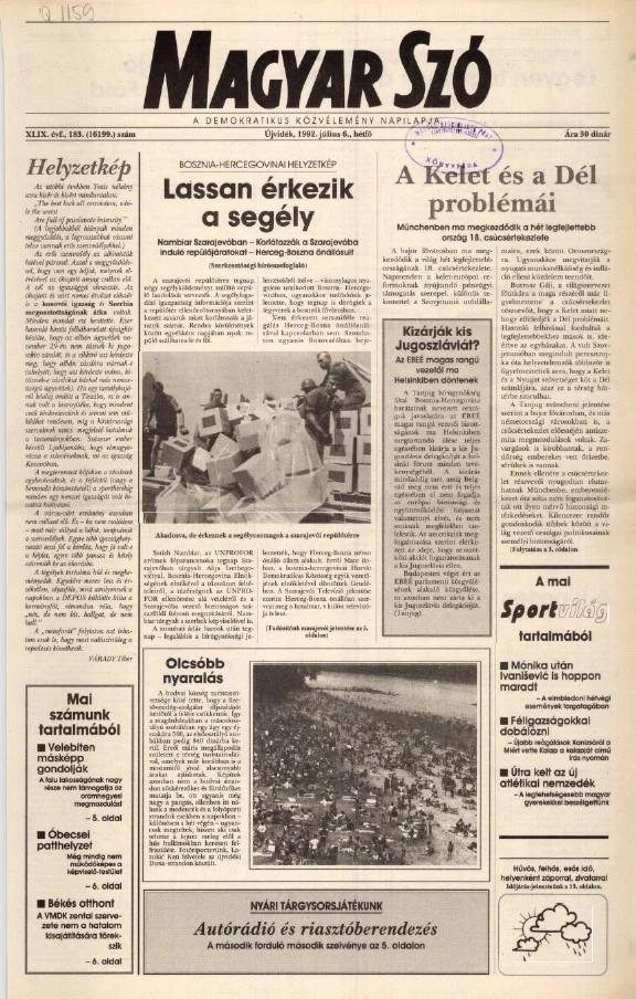Magyar Szó, 49. évf. 1992. július 6. 183. sz. 1–16. oldal