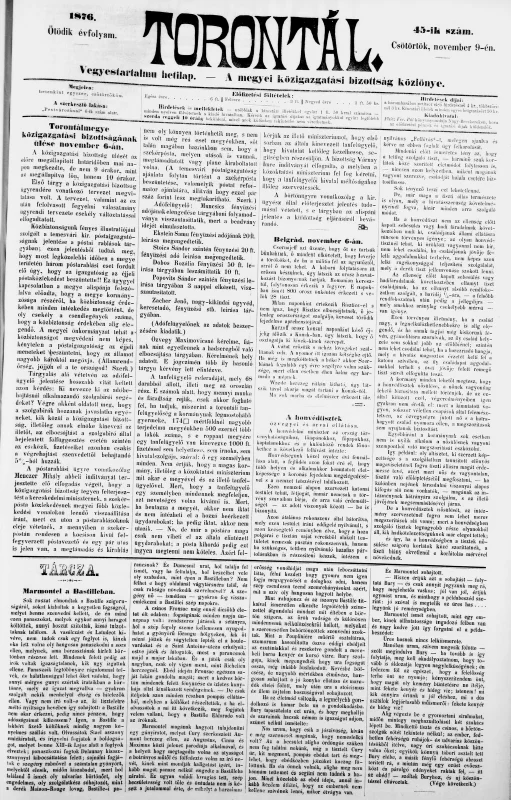 Torontál, 5. évf. 1876. november 9. 45. sz.