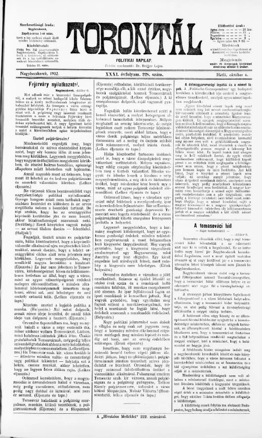 Torontál, 31. évf. 1902. október 6. 228. sz.
