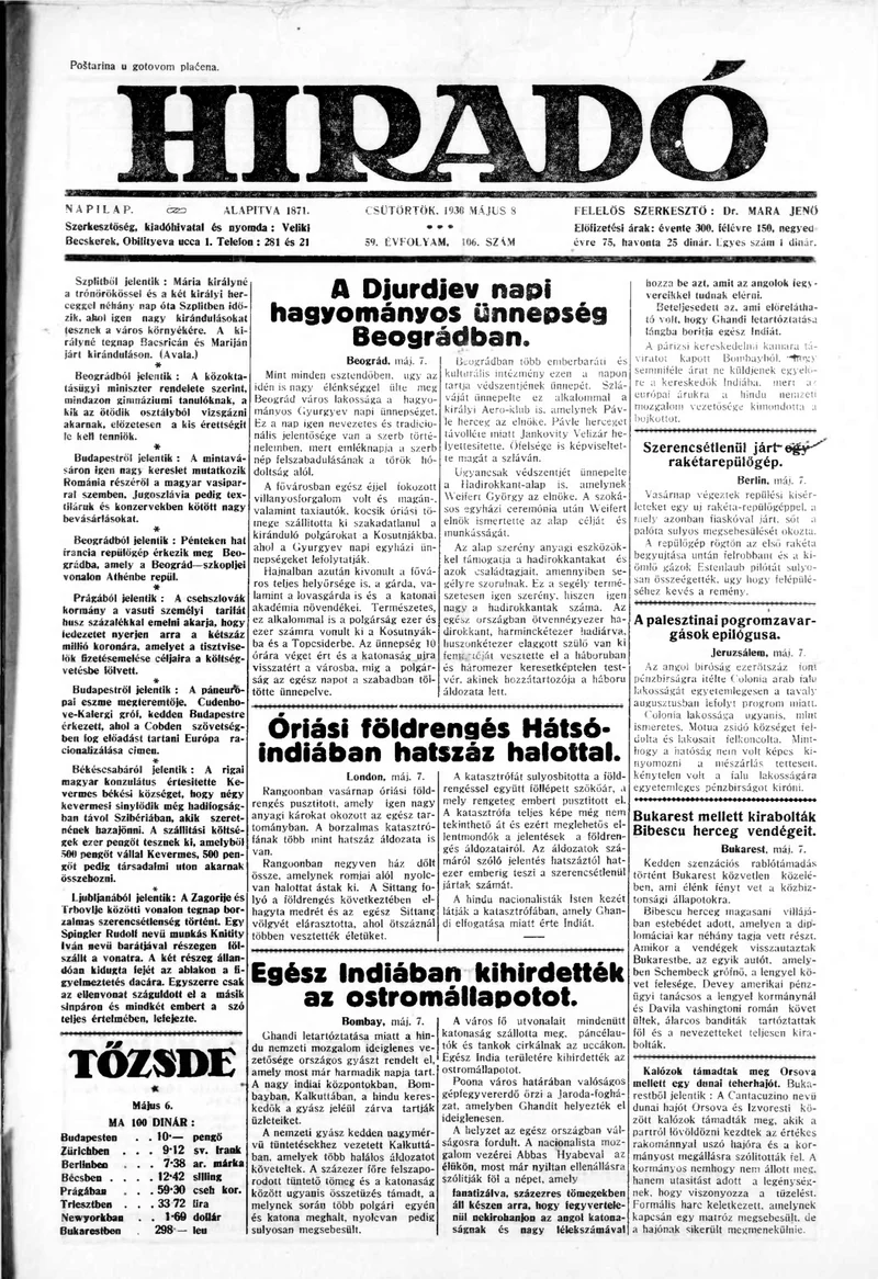 Híradó, 59. évf. 1930. május 8. 106. sz.