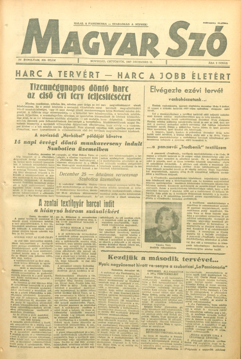 Magyar Szó, 4. évf. 1947. december 25. 313. sz. 1–8. oldal