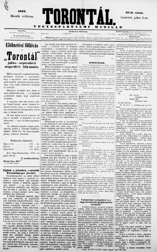 Torontál, 2. évf. 1873. július 3. 27. sz.
