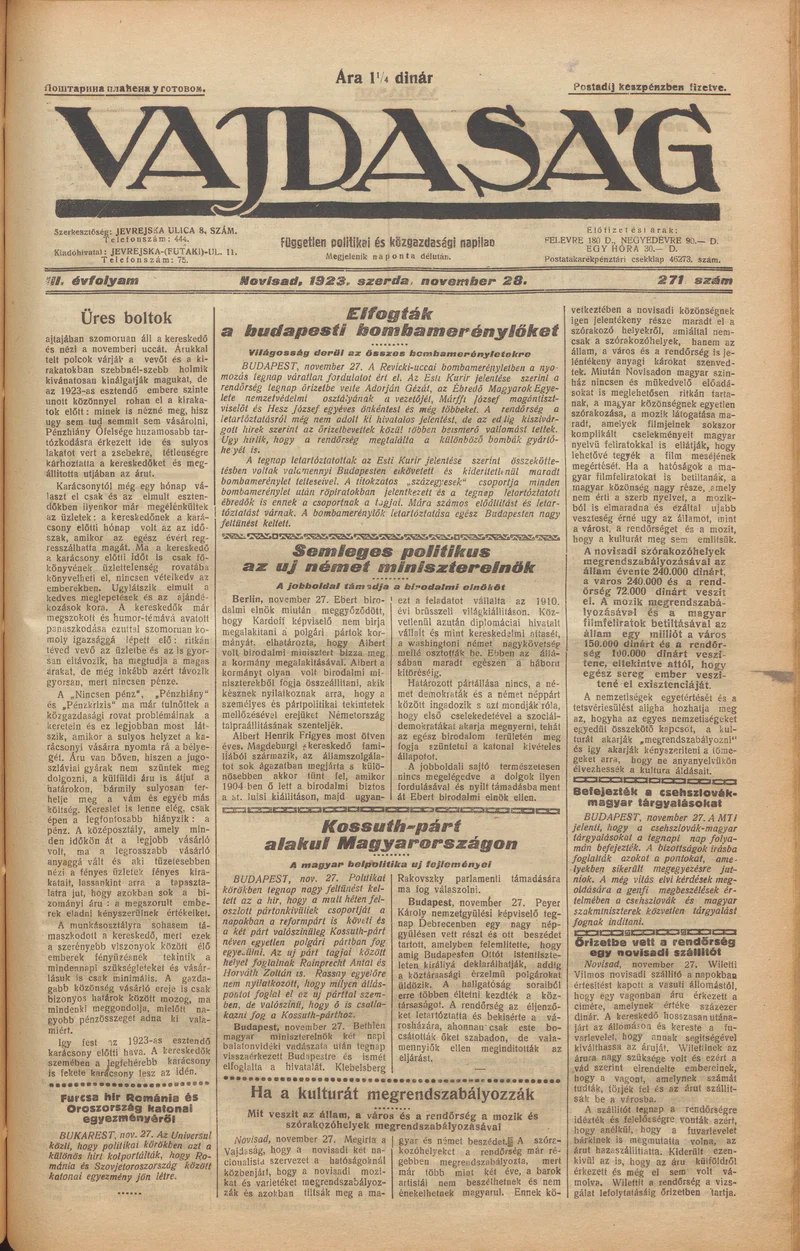 Vajdaság, 3. évf. 1923. november 28. 271. sz.
