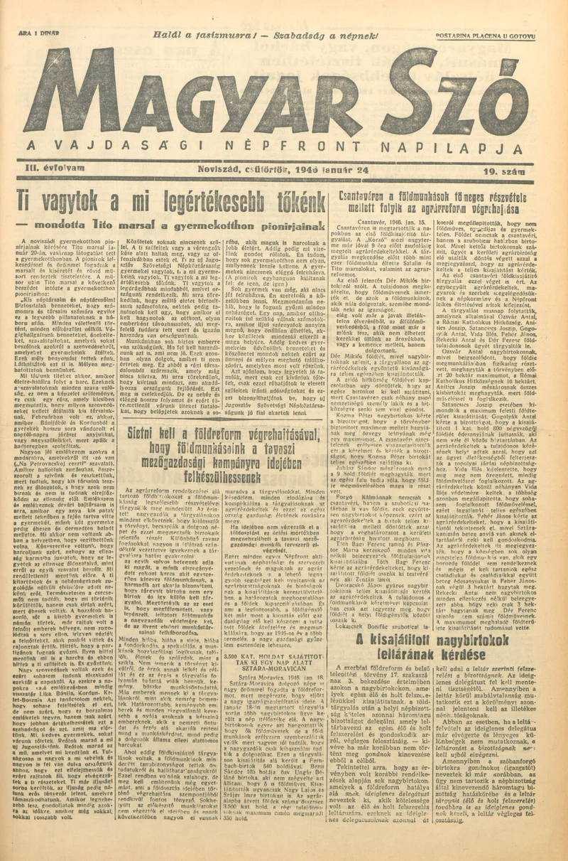 Magyar Szó, 3. évf. 1946. január 24. 19. sz. 1–6. oldal