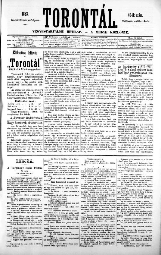 Torontál, 12. évf. 1883. október 4. 40. sz.