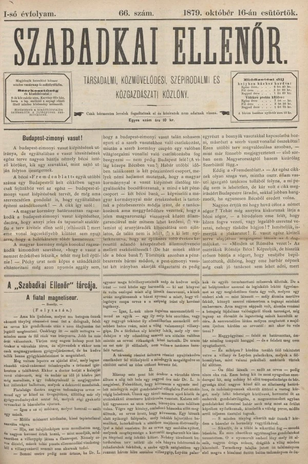 Szabadkai Ellenőr, 1. évf. 1879. október 16. 66. sz.