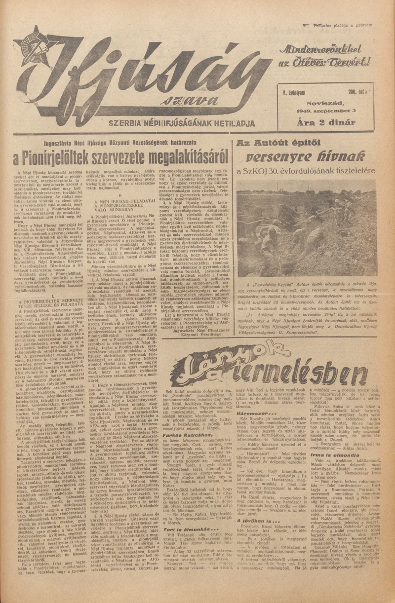 Ifjúság Szava, 5. évf. 1949. szeptember 3. 208. sz.