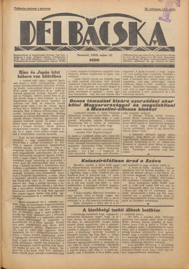 Délbácska, 9. évf. 1928. május 15. 112. sz.