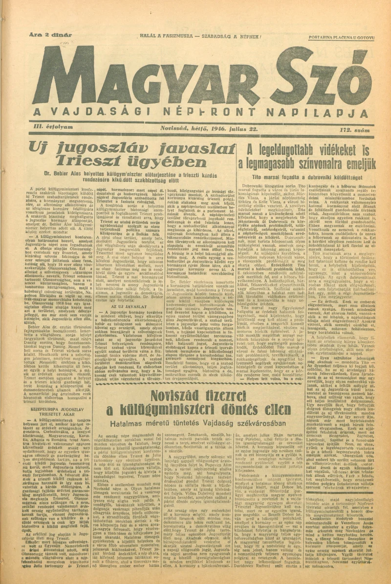 Magyar Szó, 3. évf. 1946. július 22. 172. sz. 1–6. oldal