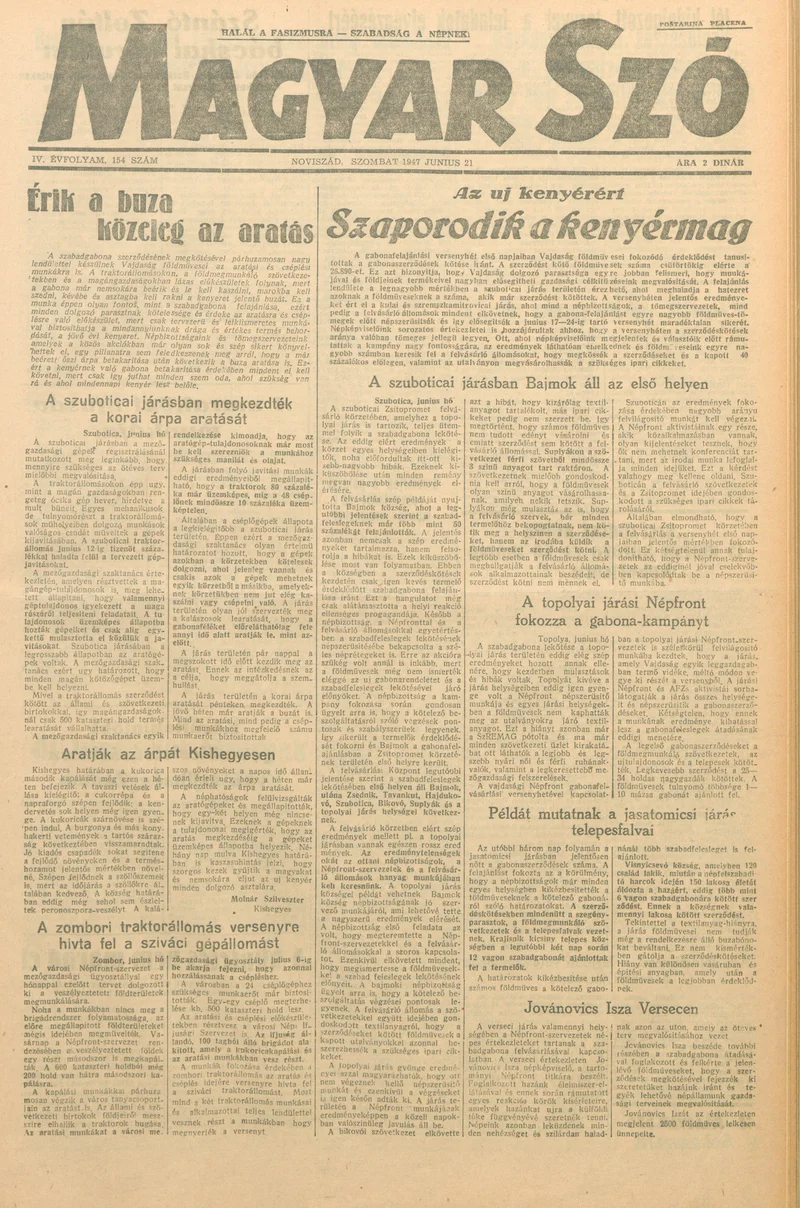 Magyar Szó, 4. évf. 1947. június 21. 154. sz. 1–6. oldal
