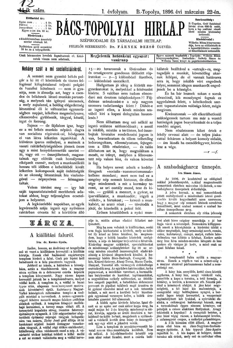 Bács-Topolyai Hirlap, 1. évf. 1896. március 22. 12. sz.