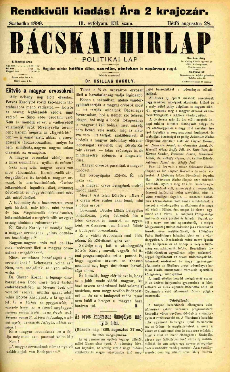 Bácskai Hirlap, 3. évf. 1899. augusztus 28. 131. sz.