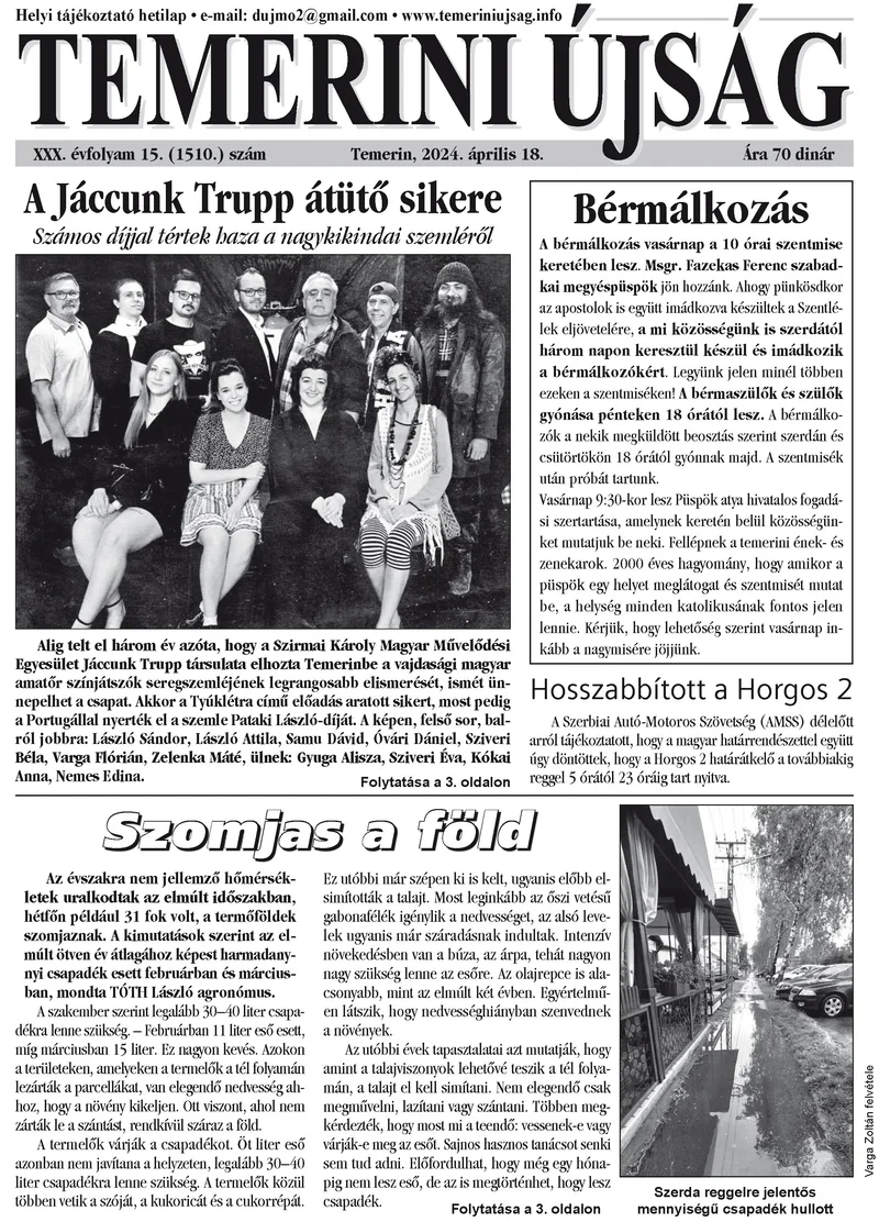 Temerini Újság, 30. évf. 2024. április 18. 15. sz.