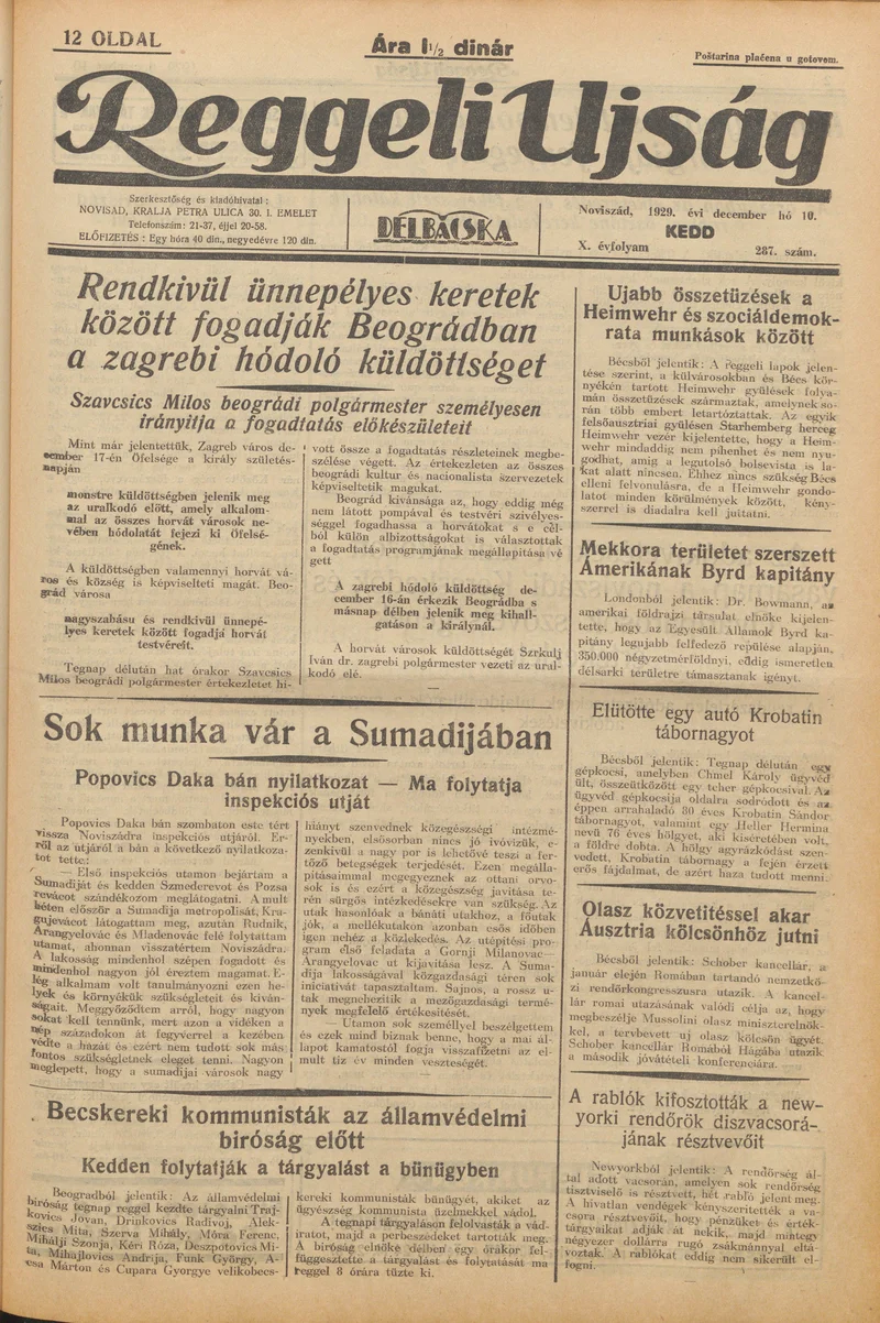 Reggeli Újság, 10. évf. 1929. december 10. 287. sz.