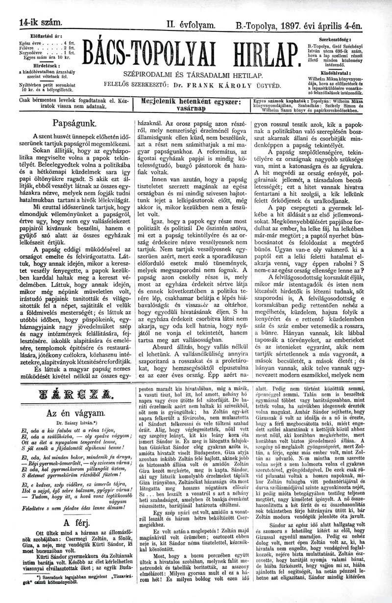 Bács-Topolyai Hirlap, 2. évf. 1897. április 4. 14. sz.