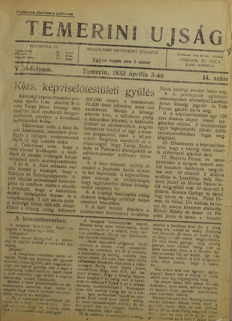 Temerini Újság 1928-1944, 5. évf. 1932. április 3. 14. sz.