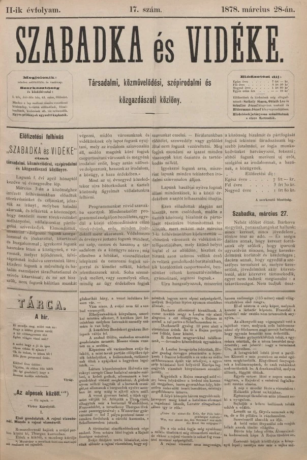 Szabadka és vidéke, 2. évf. 1878. március 28. 17. sz.