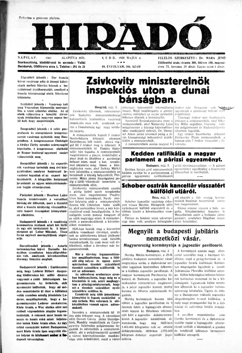 Híradó, 59. évf. 1930. május 6. 104. sz.