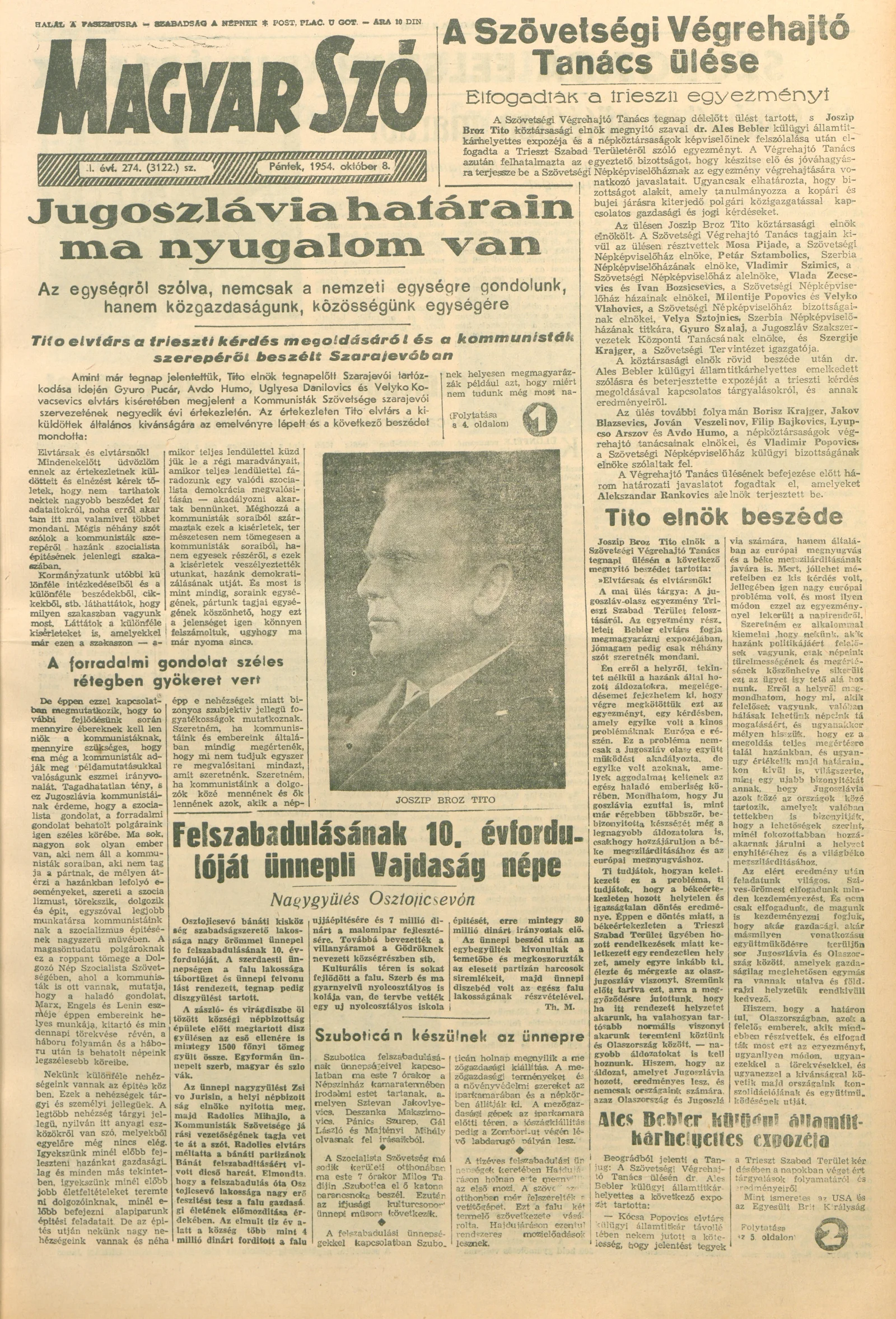 Magyar Szó, 11. évf. 1954. október 8. 274. sz. 1–8. oldal