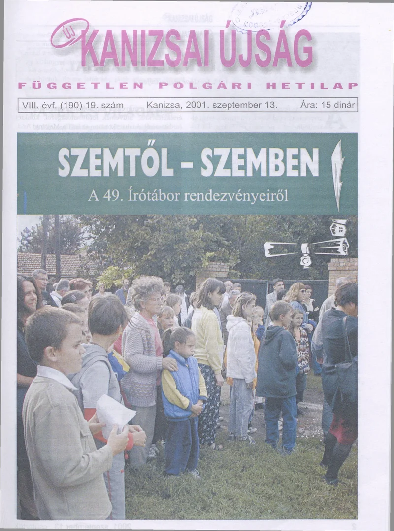 Új Kanizsai Újság, 8. évf. 2001. szeptember 13. 19. sz.