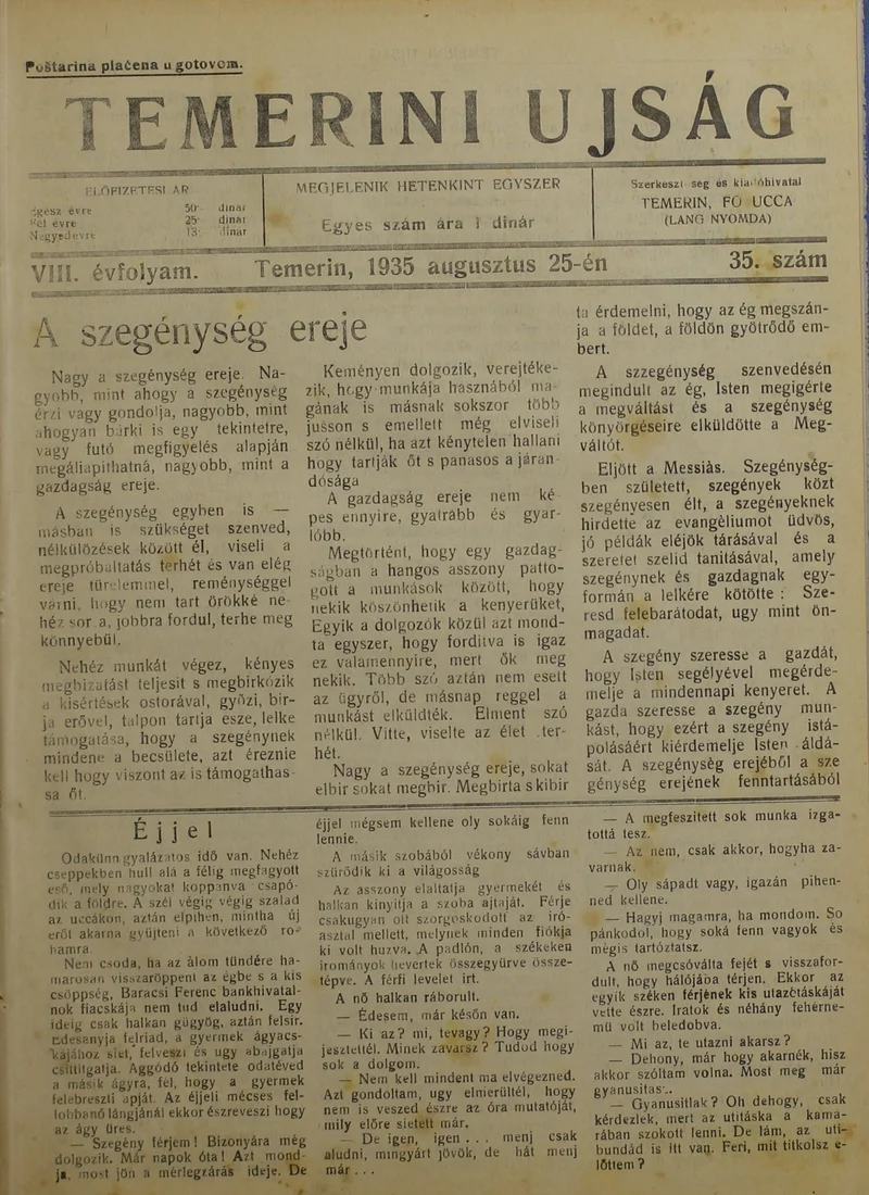 Temerini Újság 1928-1944, 8. évf. 1935. augusztus 25. 35. sz.