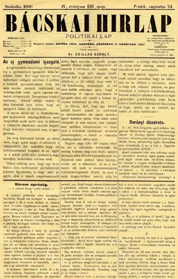 Bácskai Hirlap, 4. évf. 1900. augusztus 24. 126. sz.