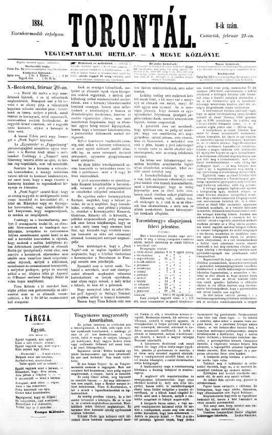 Torontál, 13. évf. 1884. február 21. 8. sz.