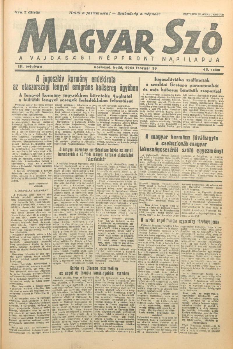 Magyar Szó, 3. évf. 1946. február 19. 43. sz. 1–6. oldal