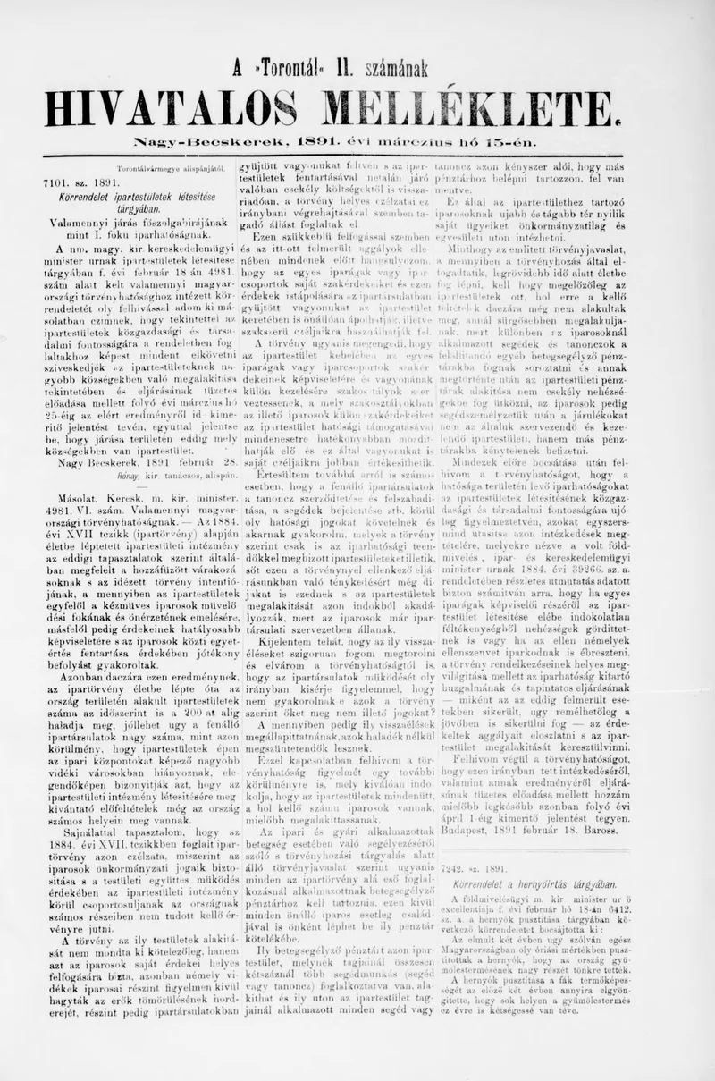 A Totontál  hivatalos melléklete, 4. évf. 1891. március 15. 11. sz.