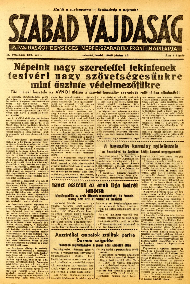 Szabad Vajdaság, 2. évf. 1945. június 12. 132. sz.
