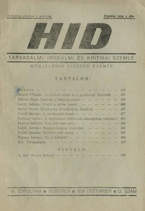 Híd, 6. évf. 1939. december. 12. sz. 449–496. oldal