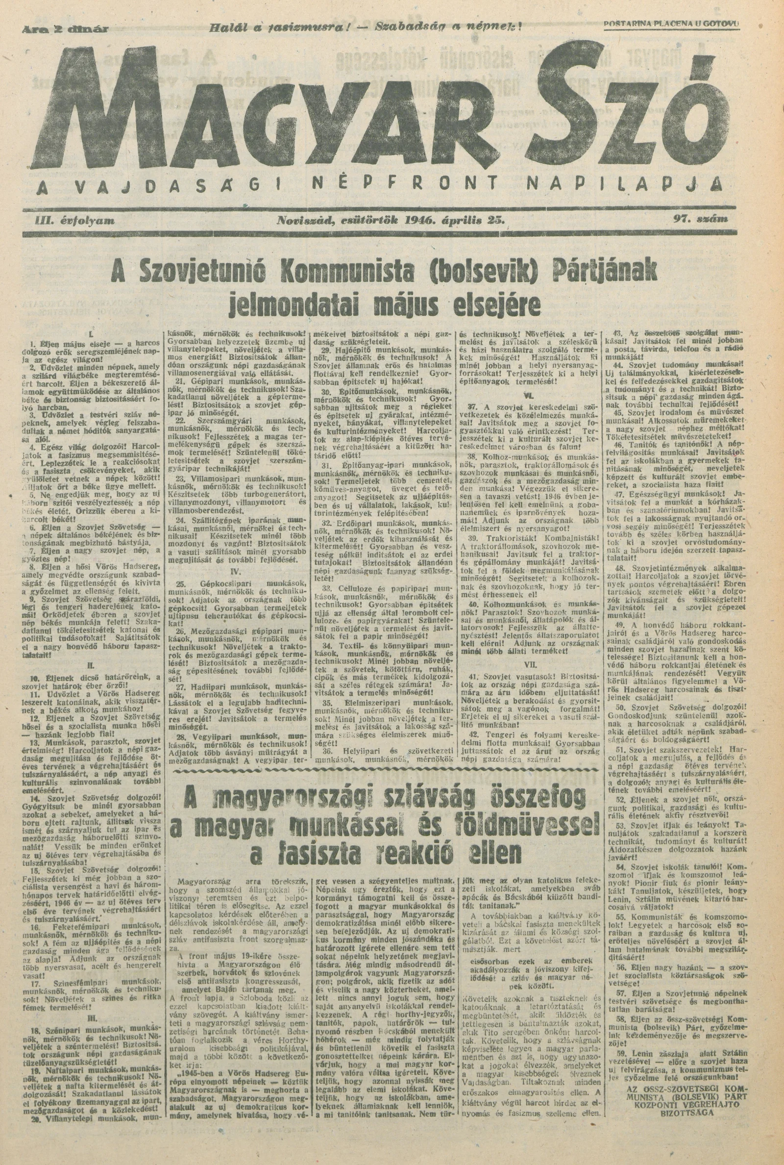 Magyar Szó, 3. évf. 1946. április 25. 97. sz. 1–6. oldal