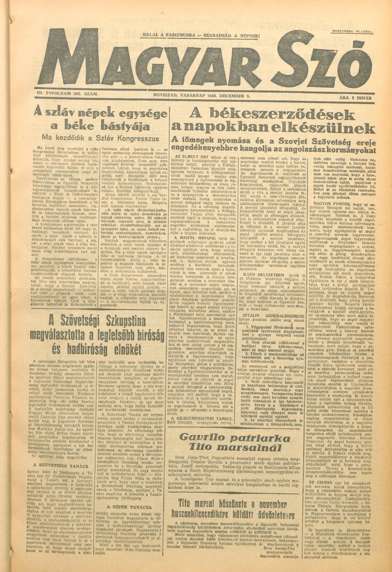Magyar Szó, 3. évf. 1946. december 8. 292. sz. 1–8. oldal