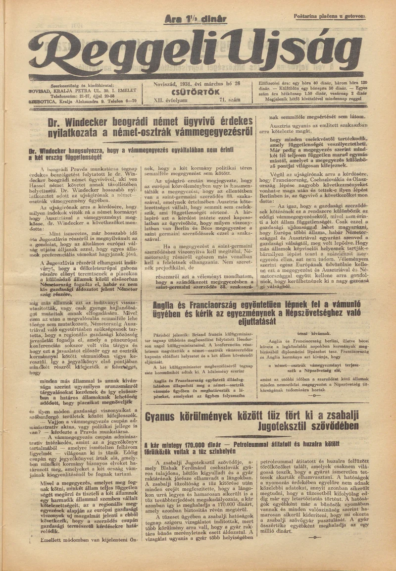 Reggeli Újság, 12. évf. 1931. március 26. 71. sz.