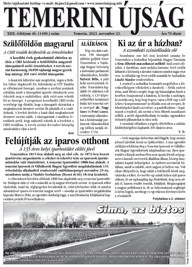 Temerini Újság, 29. évf. 2023. november 23. 46. sz.