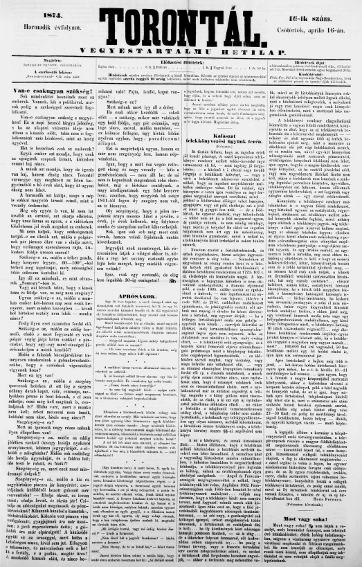 Torontál, 3. évf. 1874. április 16. 16. sz.