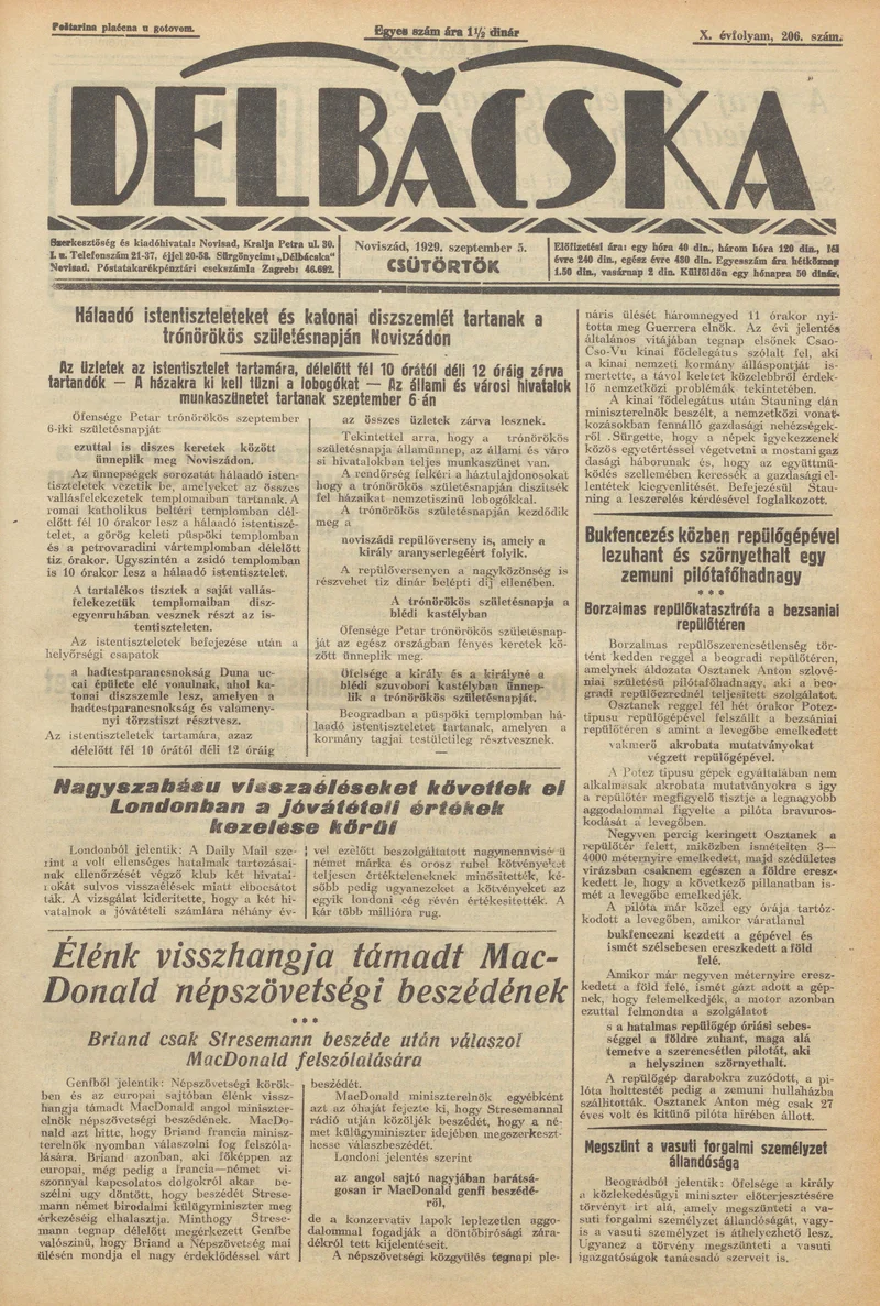 Délbácska, 10. évf. 1929. szeptember 5. 206. sz.