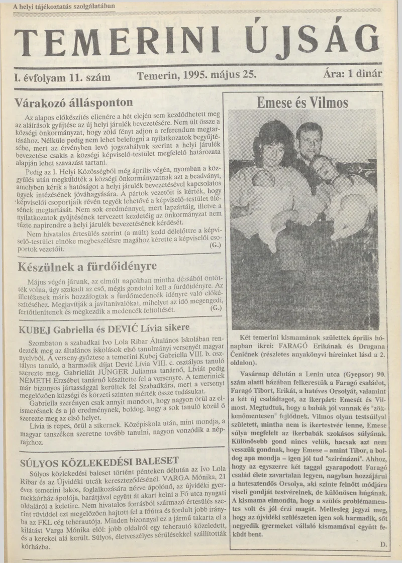 Temerini Újság, 1. évf. 1995. május 25. 11. sz.