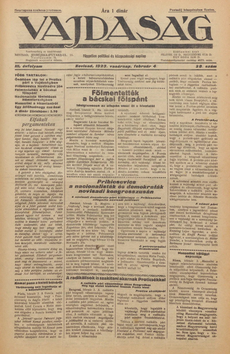 Vajdaság, 3. évf. 1923. február 4. 28. sz.