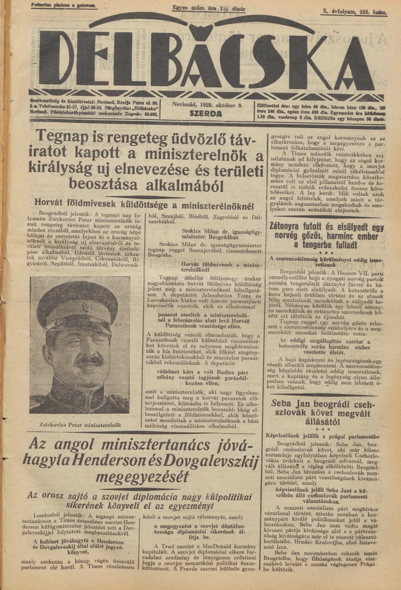 Délbácska, 10. évf. 1929. október 9. 235. sz.