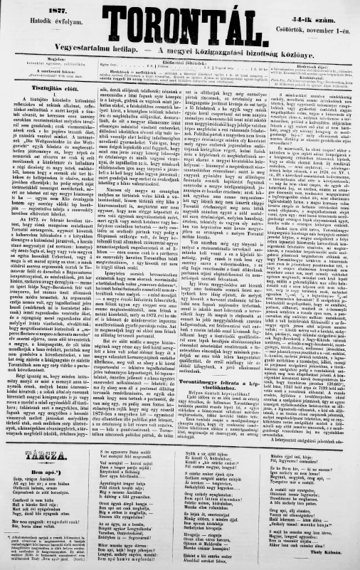 Torontál, 6. évf. 1877. november 1. 44. sz.