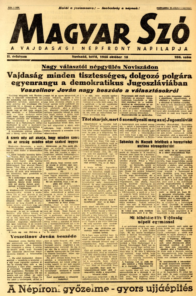 Magyar Szó, 2. évf. 1945. október 15. 239. sz. 1–4. oldal